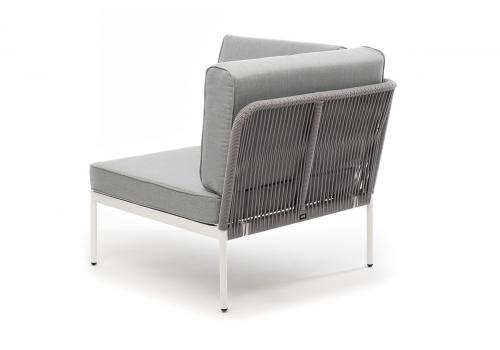  "Канны" угловой модуль плетеный из роупа, каркас алюминий белый муар, роуп светло-серый круглый, ткань светло-серая, фото 3 