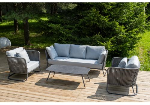  "Багамы" лаунж-зона 5-местная плетеная из роупа (веревки), каркас алюминиевый темно-серый, роуп серый, фото 1 
