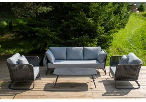  "Багамы" лаунж-зона 5-местная плетеная из роупа (веревки), каркас алюминиевый темно-серый, роуп серый, фото 2 