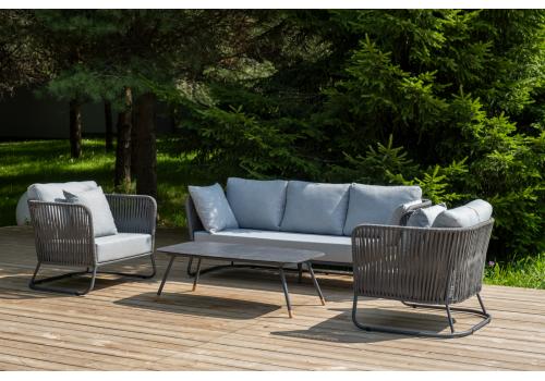  "Багамы" лаунж-зона 5-местная плетеная из роупа (веревки), каркас алюминиевый темно-серый, роуп серый, фото 3 