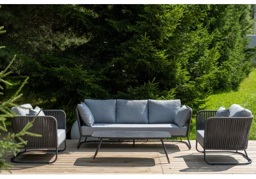  "Багамы" лаунж-зона 5-местная плетеная из роупа (веревки), каркас алюминиевый темно-серый, роуп серый, фото 4 