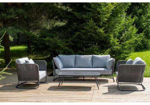  "Багамы" лаунж-зона 5-местная плетеная из роупа (веревки), каркас алюминиевый темно-серый, роуп серый, фото 5 