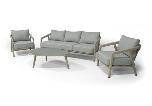  "Брюссель" лаунж-зона из искусственного ротанга, цвет серый, каркас под дерево (холодно-бежевый), фото 1 