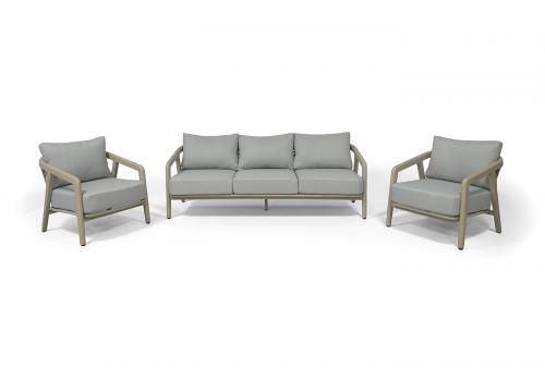  "Брюссель" лаунж-зона из искусственного ротанга, цвет серый, каркас под дерево (холодно-бежевый), фото 2 