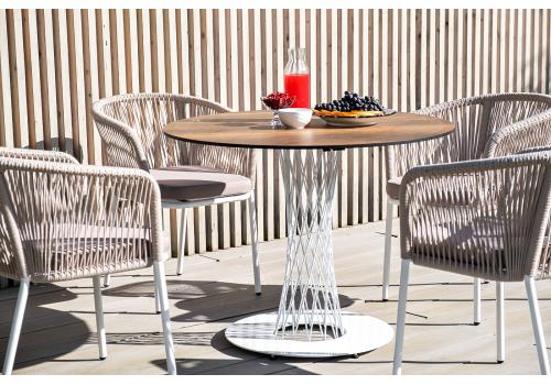  "Диего" обеденный стол из HPL круглый Ø100см, цвет "дуб", каркас белый, фото 5 