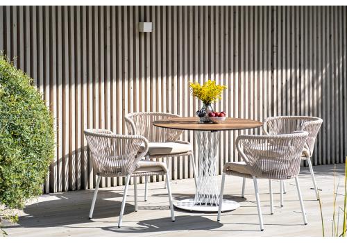  "Диего" обеденный стол из HPL круглый Ø100см, цвет "дуб", каркас белый, фото 6 