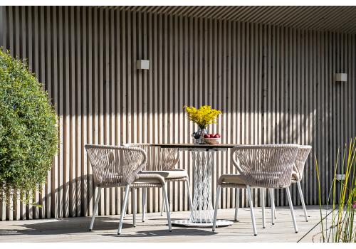  "Диего" обеденный стол из HPL круглый Ø100см, цвет "дуб", каркас белый, фото 7 