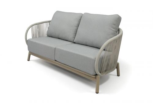  "Прато" диван двухместный из искусственного ротанга, цвет светло-серый, каркас под дерево (холодно-бежевый), фото 1 