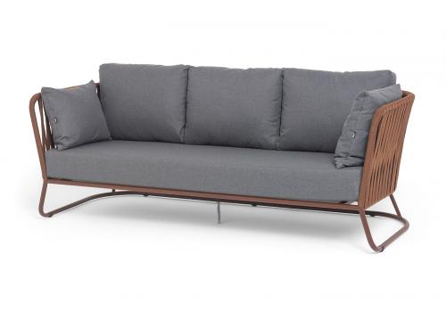  "Багамы" диван 3-местный плетеный из роупа, каркас алюминий бежево-серый (RAL7006) муар, роуп серо-коричневый 23мм, ткань светло-серая, фото 1 