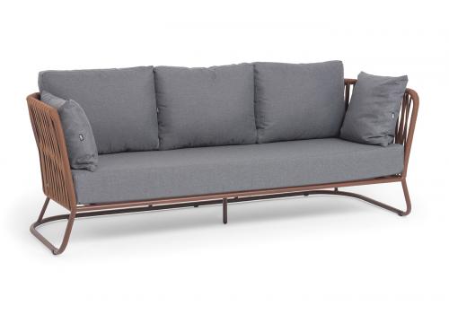  "Багамы" диван 3-местный плетеный из роупа, каркас алюминий бежево-серый (RAL7006) муар, роуп серо-коричневый 23мм, ткань светло-серая, фото 2 