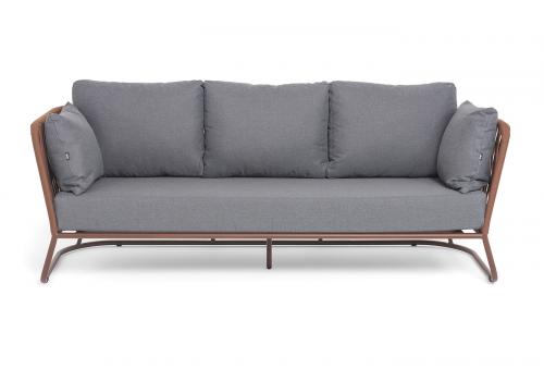  "Багамы" диван 3-местный плетеный из роупа, каркас алюминий бежево-серый (RAL7006) муар, роуп серо-коричневый 23мм, ткань светло-серая, фото 3 