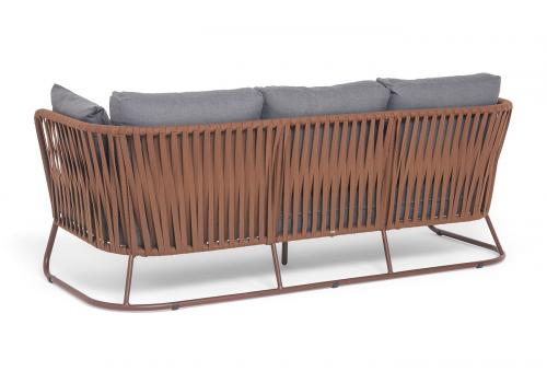  "Багамы" диван 3-местный плетеный из роупа, каркас алюминий бежево-серый (RAL7006) муар, роуп серо-коричневый 23мм, ткань светло-серая, фото 5 