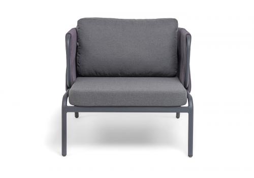  "Ронда" кресло плетеное из роупа, каркас алюминий темно-серый (RAL7024) муар, роуп серый 40 мм tex, ткань темно-серая 027, фото 3 