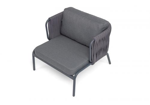  "Ронда" кресло плетеное из роупа, каркас алюминий темно-серый (RAL7024) муар, роуп серый 40 мм tex, ткань темно-серая 027, фото 4 