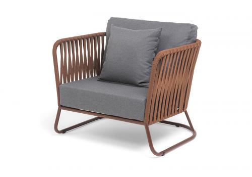  "Багамы" кресло плетеное из роупа, каркас алюминий коричневый (RAL8016) муар, роуп BZ23-ED31, ткань темно-серая 027, фото 1 