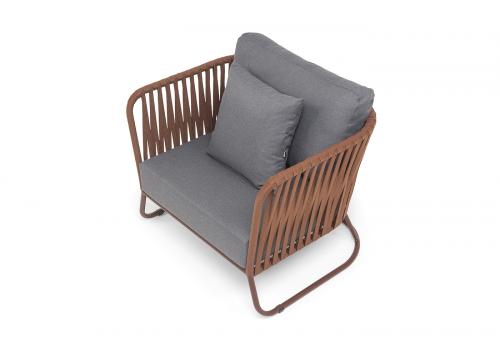  "Багамы" кресло плетеное из роупа, каркас алюминий коричневый (RAL8016) муар, роуп BZ23-ED31, ткань темно-серая 027, фото 4 