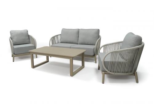  "Прато" лаунж-зона из искусственного ротанга на 4 персоны, цвет светло-серый, фото 2 
