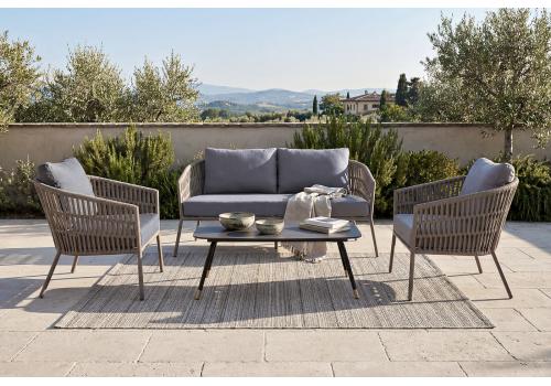  "Комо" лаунж-зона 4-местная плетеная из роупа (веревки), каркас алюминиевый бежево-серый, роуп серо-коричневый, фото 1 