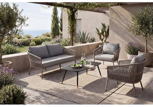  "Комо" лаунж-зона 4-местная плетеная из роупа (веревки), каркас алюминиевый бежево-серый, роуп серо-коричневый, фото 2 