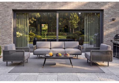  "Джелло" лаунж-зона 5-местная плетеная из роупа (веревки), каркас алюминиевый темно-серый, роуп темно-серый, фото 1 