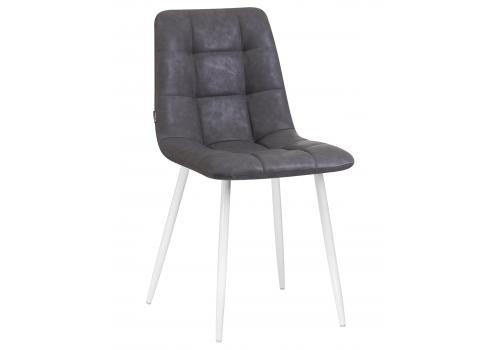  Стул обеденный DOBRIN ALEX, белые ножки, серая антрацитовая винтажная экокожа (RU-08), фото 1 