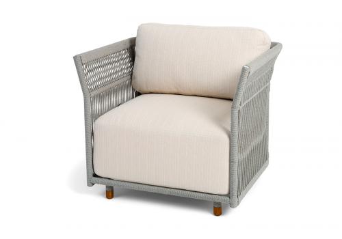  "Лугано" кресло плетеное из роупа, каркас алюминий светло-серый (RAL7035) муар, роуп серый меланж круглый, ткань Mossle светло-бежевая, фото 1 