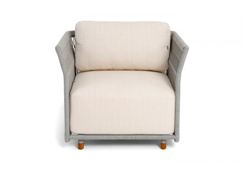  "Лугано" кресло плетеное из роупа, каркас алюминий светло-серый (RAL7035) муар, роуп серый меланж круглый, ткань Mossle светло-бежевая, фото 2 