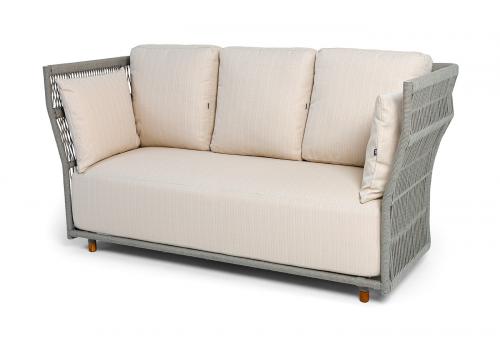  "Лугано" диван 3-местный плетеный из роупа, каркас алюминий светло-серый (RAL7035) муар, роуп серый меланж круглый, ткань Mossle светло-бежевая, фото 1 