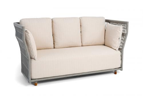  "Лугано" диван 3-местный плетеный из роупа, каркас алюминий светло-серый (RAL7035) муар, роуп серый меланж круглый, ткань Mossle светло-бежевая, фото 2 