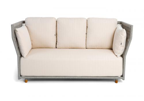  "Лугано" диван 3-местный плетеный из роупа, каркас алюминий светло-серый (RAL7035) муар, роуп серый меланж круглый, ткань Mossle светло-бежевая, фото 3 