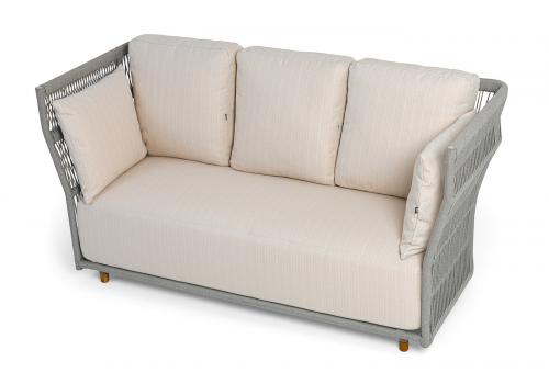  "Лугано" диван 3-местный плетеный из роупа, каркас алюминий светло-серый (RAL7035) муар, роуп серый меланж круглый, ткань Mossle светло-бежевая, фото 4 