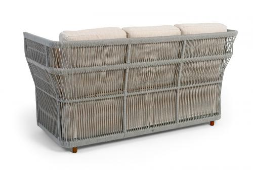  "Лугано" диван 3-местный плетеный из роупа, каркас алюминий светло-серый (RAL7035) муар, роуп серый меланж круглый, ткань Mossle светло-бежевая, фото 5 